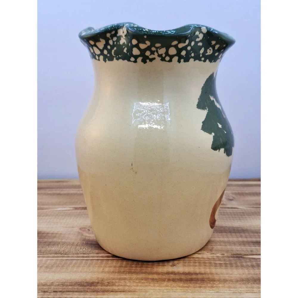 Crooksville Ohio Apple Tree Pottery Crock Vase Ruffled Edge Hand Painted 08 7x5